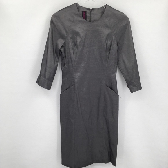 Tom and Linda Platt gray silver shift dress shimmery sateen gray retro new 6 - Picture 1 of 5